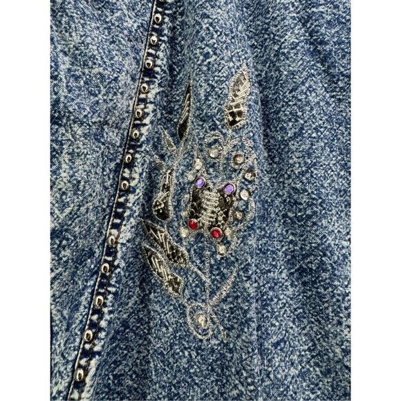 Vintage 80s Pretty Bleu Womens Blue Acid Wash Beaded Embellished Jean Skirt Size - Picture 3 of 8